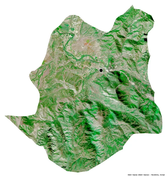 马其顿市Demir Kapija的形状 其首都因白人背景而孤立 卫星图像 3D渲染 — 图库照片