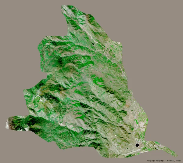 马其顿市Gevgelija的形状 其首都以纯色背景隔离 卫星图像 3D渲染 — 图库照片
