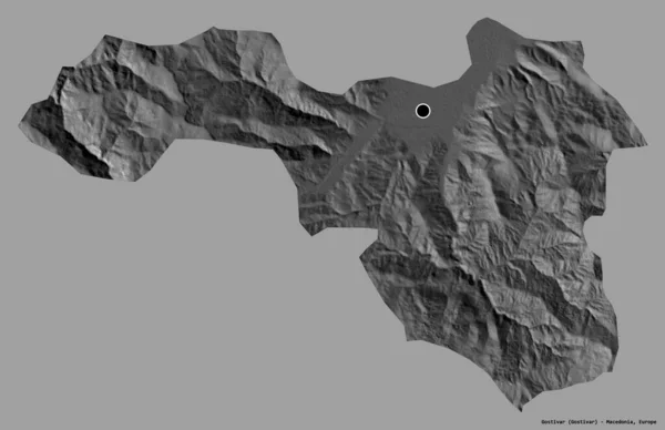 马其顿市戈斯蒂瓦尔市的形状 其首都以纯色背景隔离 Bilevel高程图 3D渲染 — 图库照片