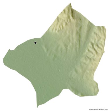 Makedonya 'nın başkenti Ilinden' in beyaz arka planda izole edilmiş şekli. Topografik yardım haritası. 3B görüntüleme