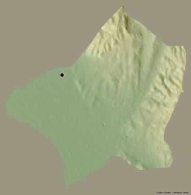 Makedonya Belediyesi İlinden 'in şekli, sermayesi katı renk arka planında izole edilmiş. Topografik yardım haritası. 3B görüntüleme