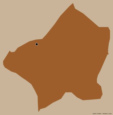 Makedonya Belediyesi İlinden 'in şekli, sermayesi katı renk arka planında izole edilmiş. Desenli dokuların bileşimi. 3B görüntüleme