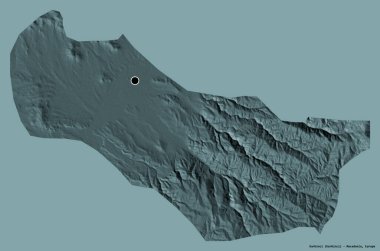 Makedonya 'nın Karbinci belediyesi, başkenti katı renk arka planına izole edilmiş durumda. Renkli yükseklik haritası. 3B görüntüleme