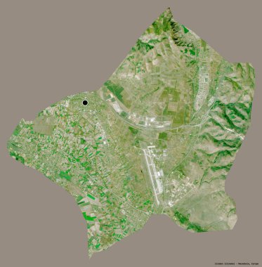 Makedonya Belediyesi İlinden 'in şekli, sermayesi katı renk arka planında izole edilmiş. Uydu görüntüleri. 3B görüntüleme