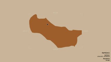 Makedonya Belediyesi Karbinci bölgesi, jeoreferatlı bir sınır kutusunda sağlam bir zemin üzerinde izole edilmiş durumda. Etiketler. Desenli dokuların bileşimi. 3B görüntüleme