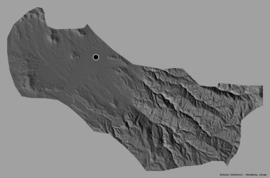 Makedonya 'nın Karbinci belediyesi, başkenti katı renk arka planına izole edilmiş durumda. Çift seviyeli yükseklik haritası. 3B görüntüleme