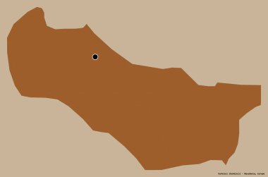 Makedonya 'nın Karbinci belediyesi, başkenti katı renk arka planına izole edilmiş durumda. Desenli dokuların bileşimi. 3B görüntüleme