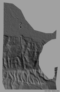 Makedonya Belediyesi Karpos 'un şekli, başkenti sağlam bir renk arkaplanına sahip. Çift seviyeli yükseklik haritası. 3B görüntüleme
