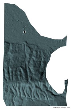 Makedonya 'nın başkenti Karpos' un beyaz arka planda izole edilmiş hali. Renkli yükseklik haritası. 3B görüntüleme