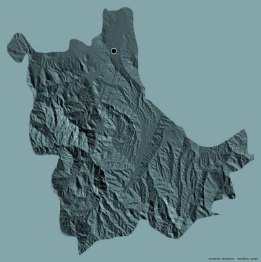 Makedonya Belediyesi Kavadartsi 'nin şekli, sermayesi katı renk arka planında izole edilmiş. Renkli yükseklik haritası. 3B görüntüleme