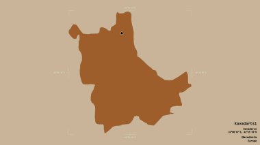 Makedonya Belediyesi Kavadartsi bölgesi, jeoreferatlı bir sınır kutusunda sağlam bir zemin üzerinde izole edilmiş durumda. Etiketler. Desenli dokuların bileşimi. 3B görüntüleme