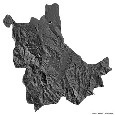 Makedonya 'nın Kavadartsi belediyesi, başkenti beyaz arka planda izole edilmiş durumda. Çift seviyeli yükseklik haritası. 3B görüntüleme