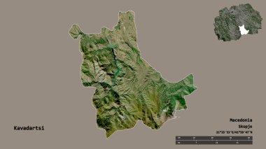 Makedonya 'nın Kavadartsi belediyesi, başkenti sağlam bir zemin üzerinde izole edilmiş durumda. Uzaklık ölçeği, bölge önizlemesi ve etiketleri. Uydu görüntüleri. 3B görüntüleme