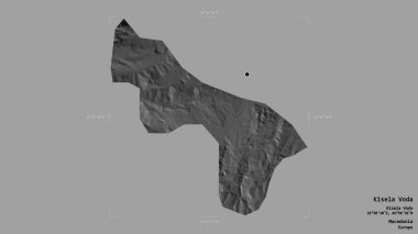 Makedonya belediyesi Kisela Voda 'nın bölgesi, jeoreferatlı bir sınır kutusunun sağlam bir arka planında izole edilmiş durumda. Etiketler. Çift seviyeli yükseklik haritası. 3B görüntüleme