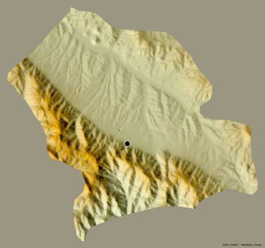 Makedonya Belediyesi Konce 'nin şekli, sermayesi katı renk arka planında izole edilmiş. Topografik yardım haritası. 3B görüntüleme