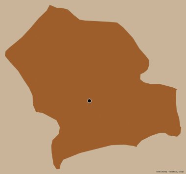 Makedonya Belediyesi Konce 'nin şekli, sermayesi katı renk arka planında izole edilmiş. Desenli dokuların bileşimi. 3B görüntüleme