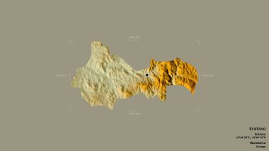 Makedonya Belediyesi 'nin Kratovo bölgesi, jeoreferatlı bir sınır kutusunda sağlam bir zemin üzerinde izole edilmiş durumda. Etiketler. Topografik yardım haritası. 3B görüntüleme