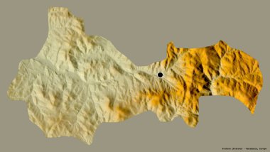 Makedonya Belediyesi 'nin Kratovo şekli, sermayesi sağlam bir renk zemininde izole edilmiş. Topografik yardım haritası. 3B görüntüleme
