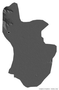 Makedonya 'nın başkenti Krivogastani' nin beyaz arka planda izole edilmiş şekli. Çift seviyeli yükseklik haritası. 3B görüntüleme