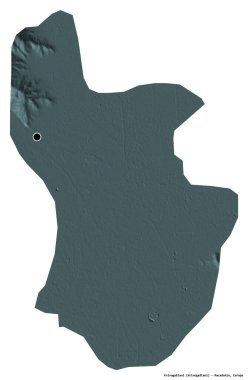 Makedonya 'nın başkenti Krivogastani' nin beyaz arka planda izole edilmiş şekli. Renkli yükseklik haritası. 3B görüntüleme