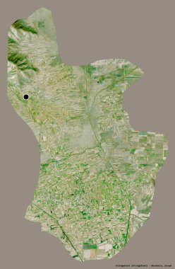 Makedonya Belediyesi Krivogastani 'nin şekli, başkenti sağlam bir renk arkaplanına sahip. Uydu görüntüleri. 3B görüntüleme