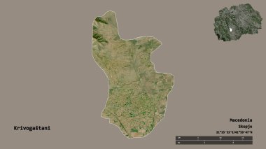 Makedonya 'nın Krivogastani belediyesi, başkenti sağlam bir zemin üzerinde izole edilmiş durumda. Uzaklık ölçeği, bölge önizlemesi ve etiketleri. Uydu görüntüleri. 3B görüntüleme