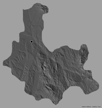 Makedonya 'nın Kumanovo belediyesi, başkenti katı bir renk zeminine sahip. Çift seviyeli yükseklik haritası. 3B görüntüleme