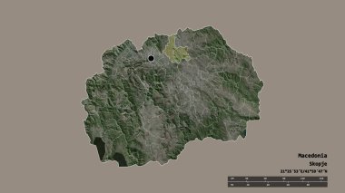 Makedonya 'nın sermayesi, ana bölgesel bölünmesi ve bölünmüş Kumanovo bölgesiyle deforme olmuş hali. Etiketler. Uydu görüntüleri. 3B görüntüleme