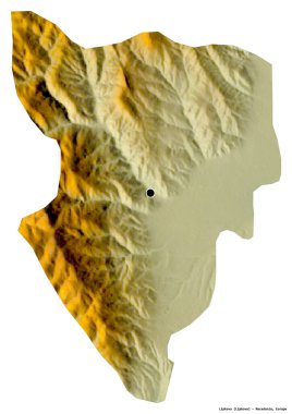 Makedonya 'nın başkenti Lipkovo' nun beyaz arka planda izole edilmiş hali. Topografik yardım haritası. 3B görüntüleme
