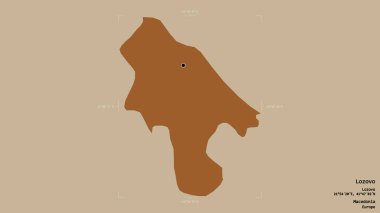 Makedonya Belediyesi Lozovo bölgesi, jeoreferatlı bir sınır kutusunda sağlam bir zemin üzerinde izole edilmiş durumda. Etiketler. Desenli dokuların bileşimi. 3B görüntüleme