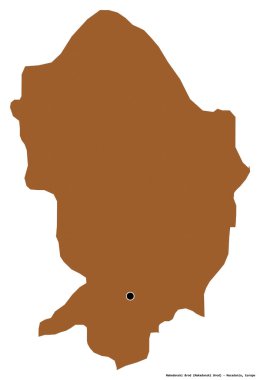 Makedonya Belediyesi Makedonski Brod 'un beyaz arka planda sermayesi bulunan şekli. Desenli dokuların bileşimi. 3B görüntüleme