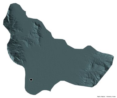 Makedonya 'nın başkenti Mogila' nın beyaz arka planda izole edilmiş hali. Renkli yükseklik haritası. 3B görüntüleme