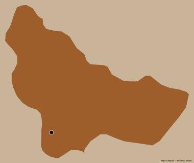 Makedonya Belediyesi Mogila 'nın şekli, başkenti sağlam bir renk arkaplanına sahip. Desenli dokuların bileşimi. 3B görüntüleme