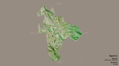 Makedonya Belediyesi Negotino bölgesi, jeoreferatlı bir sınır kutusunda sağlam bir zemin üzerinde izole edilmiş durumda. Etiketler. Uydu görüntüleri. 3B görüntüleme