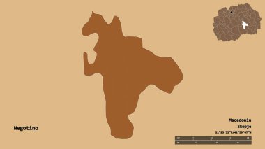 Makedonya belediyesi Negotino 'nun başkenti, sağlam bir zemin üzerinde izole edilmiş durumda. Uzaklık ölçeği, bölge önizlemesi ve etiketleri. Düzenli desenli dokuların bileşimi. 3B görüntüleme