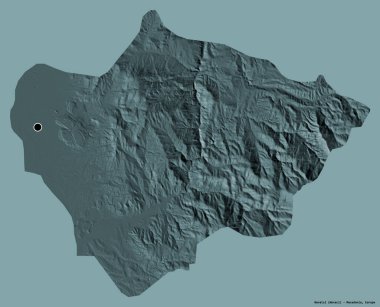 Makedonya Belediyesi Novatsi 'nin şekli, sermayesi katı renk arka planında izole edilmiş. Renkli yükseklik haritası. 3B görüntüleme