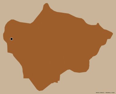 Makedonya Belediyesi Novatsi 'nin şekli, sermayesi katı renk arka planında izole edilmiş. Desenli dokuların bileşimi. 3B görüntüleme