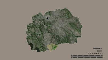 Makedonya 'nın başkenti, ana bölgesel bölünmesi ve bölünmüş Novatsi bölgesiyle deforme olmuş hali. Etiketler. Uydu görüntüleri. 3B görüntüleme