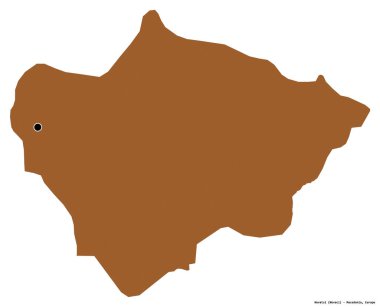 Makedonya 'nın başkenti Novatsi' nin beyaz arka planda izole edilmiş şekli. Desenli dokuların bileşimi. 3B görüntüleme