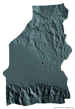 Makedonya Belediyesi Novo Selo 'nun beyaz arka planda sermayesi bulunan şekli. Renkli yükseklik haritası. 3B görüntüleme