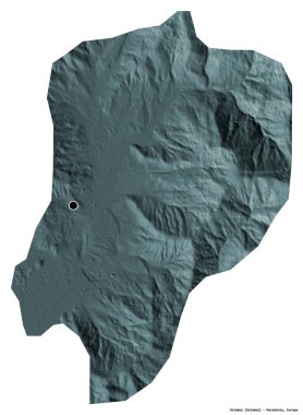 Makedonya 'nın Oslomej belediyesi, başkenti beyaz arka planda izole edilmiş durumda. Renkli yükseklik haritası. 3B görüntüleme