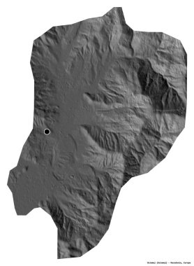 Makedonya 'nın Oslomej belediyesi, başkenti beyaz arka planda izole edilmiş durumda. Çift seviyeli yükseklik haritası. 3B görüntüleme