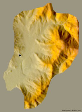 Makedonya 'nın Oslomej belediyesi, başkenti katı bir renk zeminine izole edilmiş durumda. Topografik yardım haritası. 3B görüntüleme