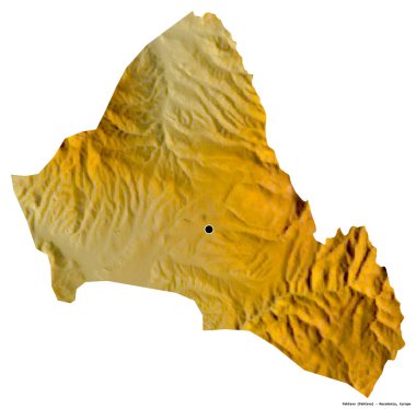 Makedonya 'nın başkenti Pehcevo' nun beyaz arka planda izole edilmiş şekli. Topografik yardım haritası. 3B görüntüleme