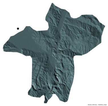 Makedonya 'nın başkenti Petrovec' in beyaz arka planda izole edilmiş hali. Renkli yükseklik haritası. 3B görüntüleme
