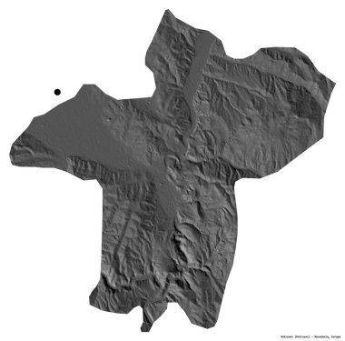 Makedonya 'nın başkenti Petrovec' in beyaz arka planda izole edilmiş hali. Çift seviyeli yükseklik haritası. 3B görüntüleme