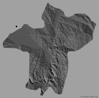Makedonya Belediyesi Petrovec 'in başkenti katı renk arka planına izole edilmiş durumda. Çift seviyeli yükseklik haritası. 3B görüntüleme