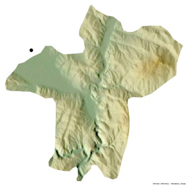 Makedonya 'nın başkenti Petrovec' in beyaz arka planda izole edilmiş hali. Topografik yardım haritası. 3B görüntüleme