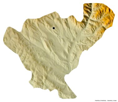 Makedonya 'nın Probistip belediyesi, başkenti beyaz arka planda izole edilmiş durumda. Topografik yardım haritası. 3B görüntüleme