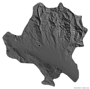 Makedonya 'nın başkenti Radovis' in beyaz arka planda izole edilmiş hali. Çift seviyeli yükseklik haritası. 3B görüntüleme